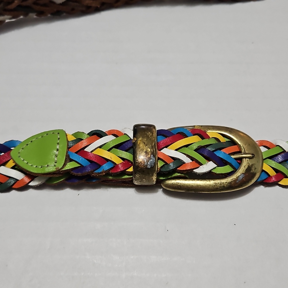 Argentina Amiee Lynn Multicolor Braided Leather Belt with Green Accents Size M/L - Picture 4 of 10